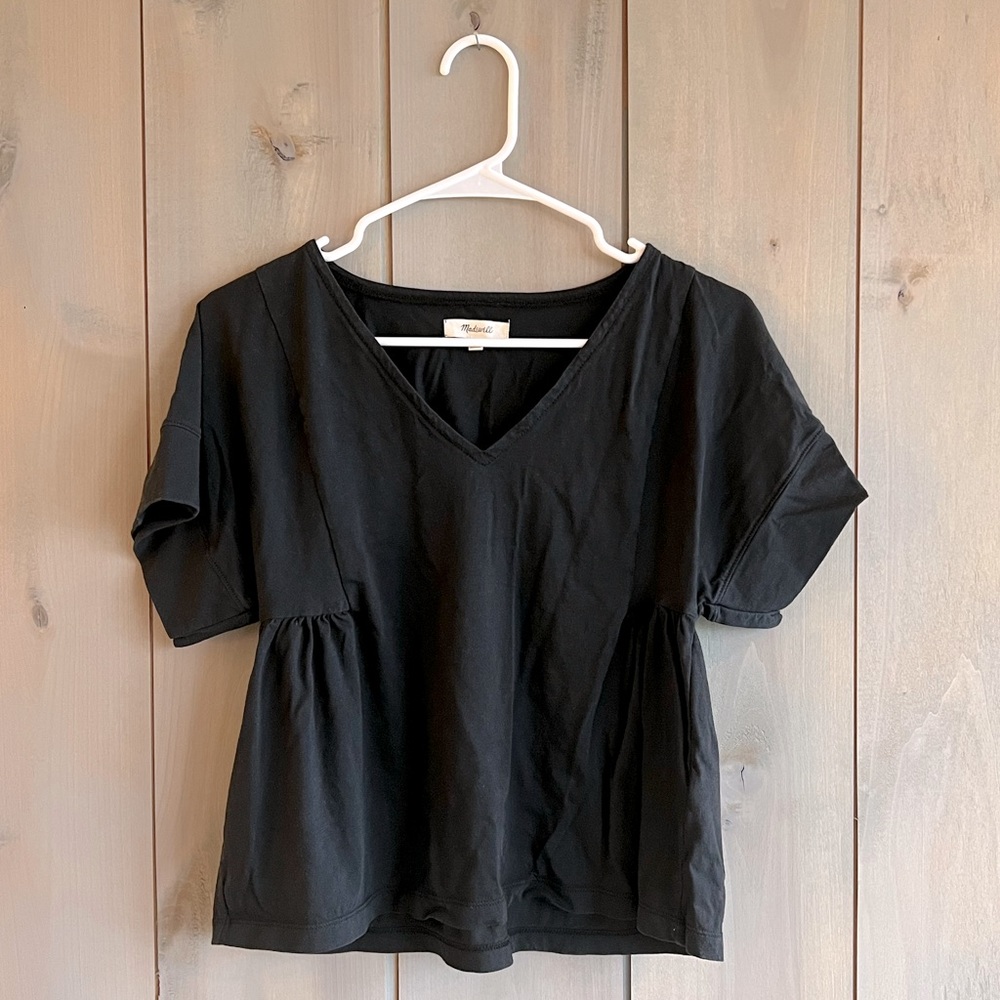 Madewell Black Babydoll Swing V-Neck Dolman Sleeve Top
